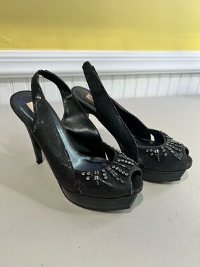 Simply Vera Vera Wang Black Embellished Peep-Toe Slingback Heels